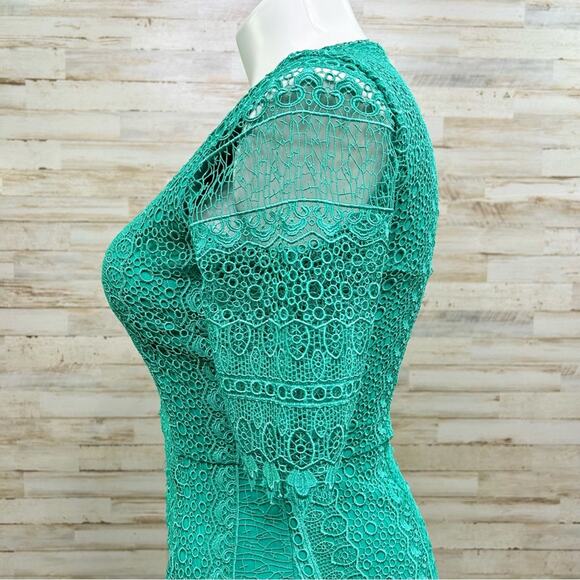 Antonio Melani Crochet Lace Sheath Dress Womens Size 10 Green Short Sleeve - Picture 7 of 14
